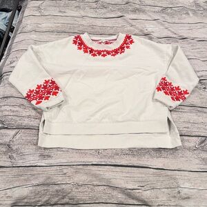 Boden Off White Boxy Embellished Embroidered High Low Sweatshirt Size Small